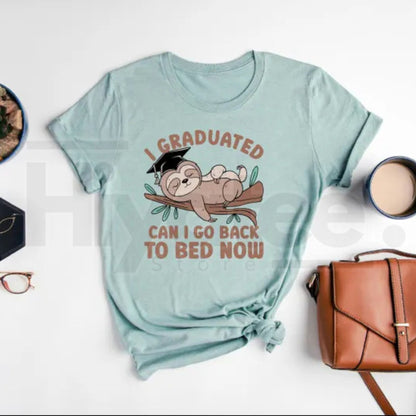Funny Graduation Sloth T-Shirt – Can I Go Back To Bed Graduate Gift Tee