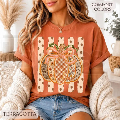 Comfort Colors Patchwork Pumpkin Preppy Fall Tee