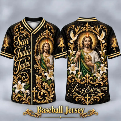 Men's San Judas Tadeo Graphic V-Neck Shirt & Baseball Jersey Style Top