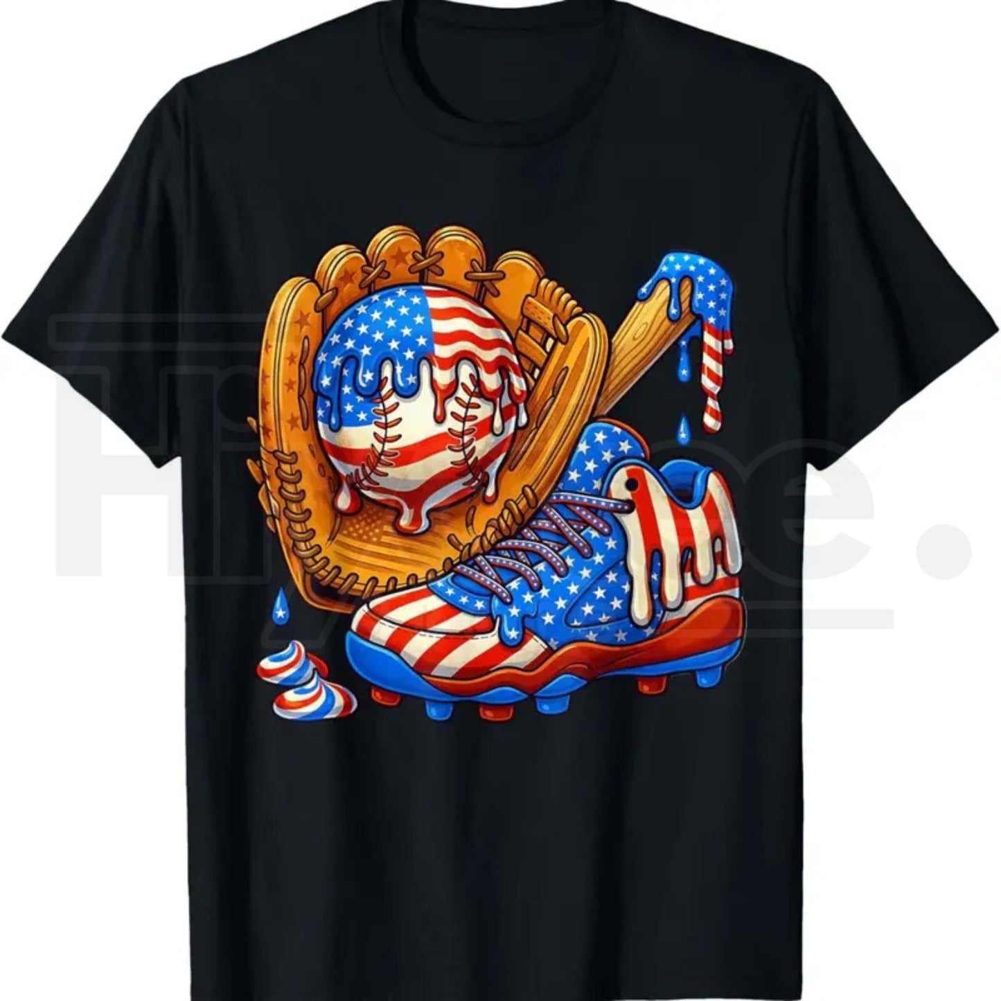 Baseball Drip Patriotic Ice Cream US Flag Youth Boys T-Shirt – Summer Graphic Tee
