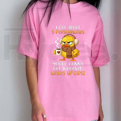 5 Personalities Funny Duck T-Shirt – Morning Mood Coffee Quote Graphic Tee