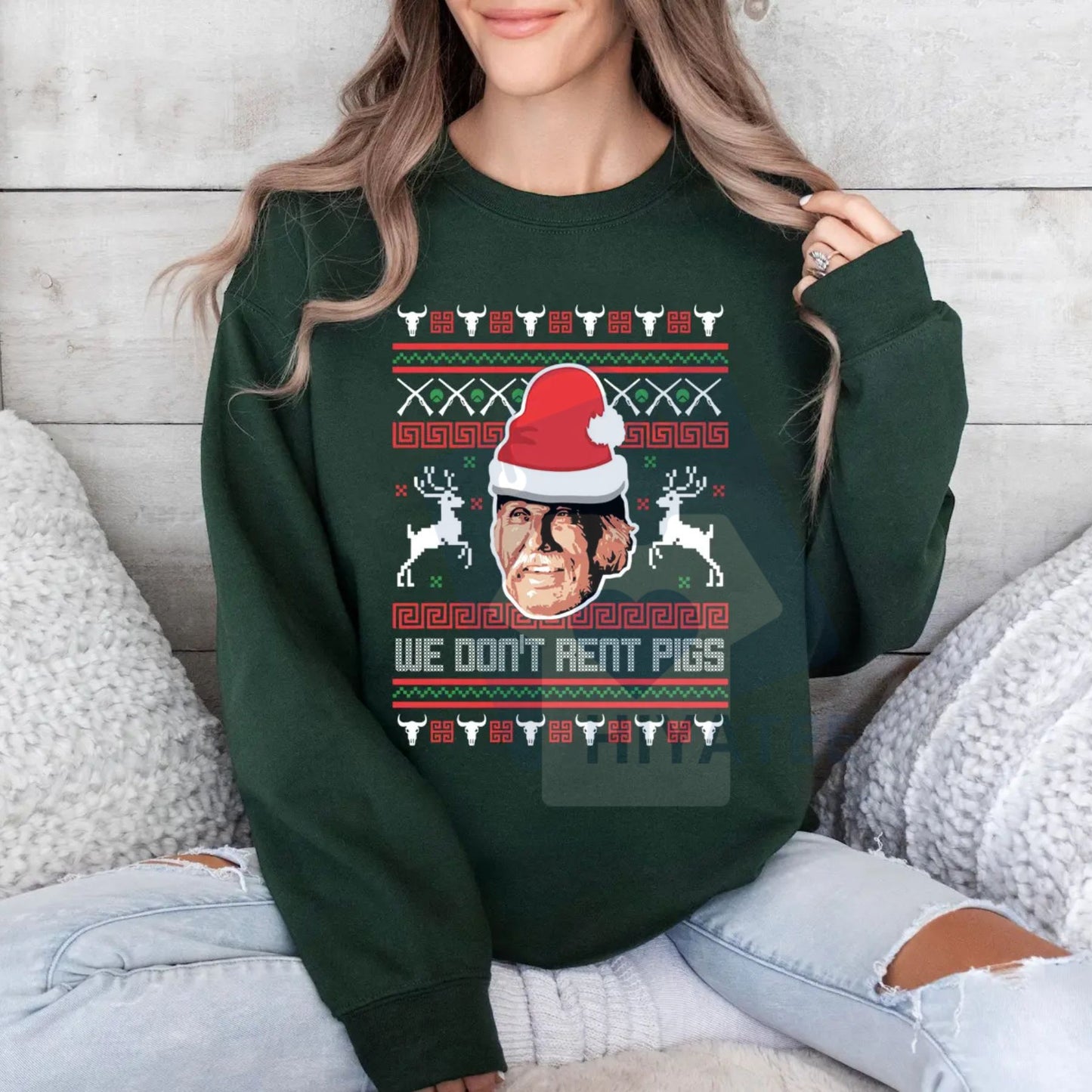 "We Don't Rent Pigs" Ugly Christmas Sweater: Funny Western Movie Christmas Sweatshirt, Lonesome Dove Quote Pullover