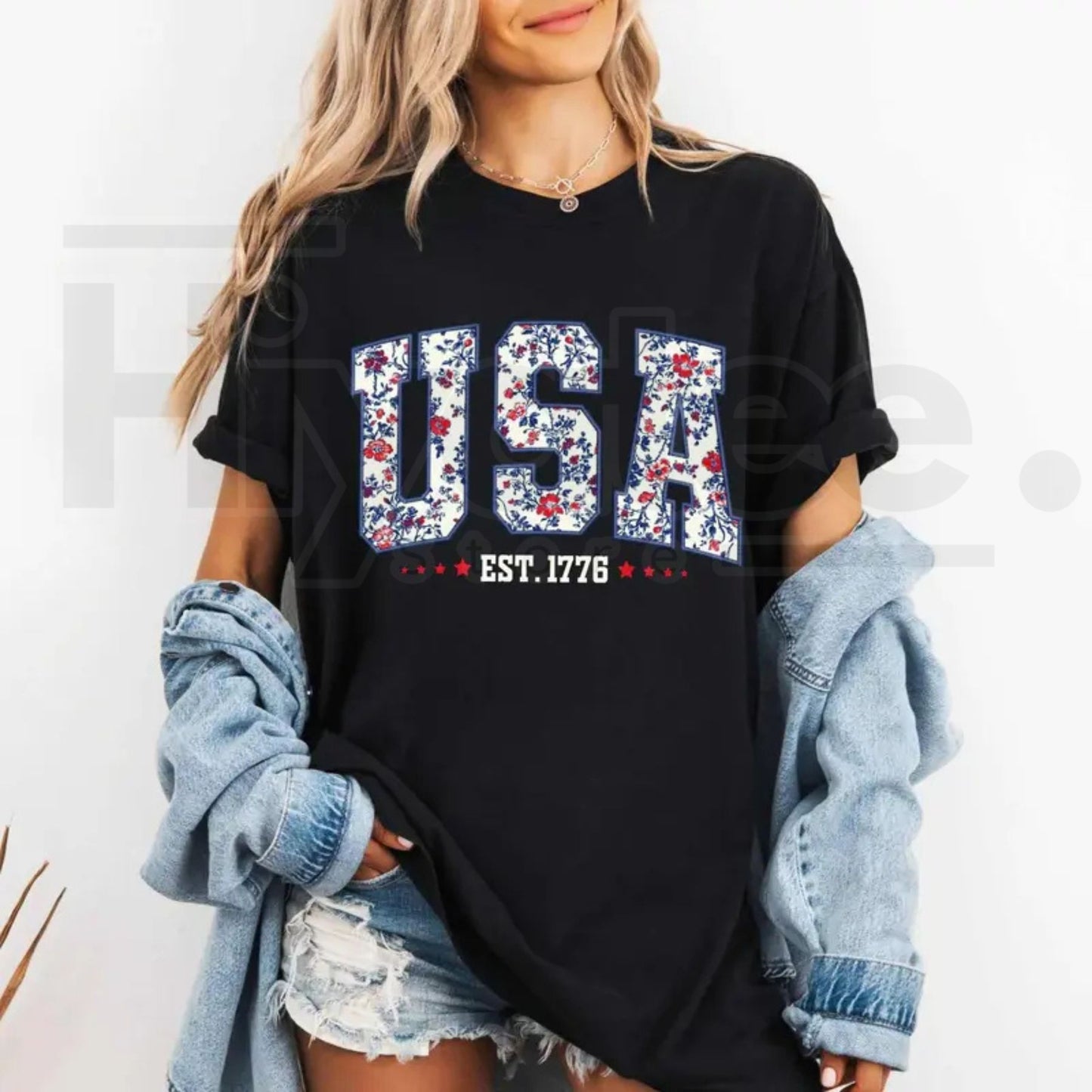 Comfort Colors® Floral USA Shirt – Retro Botanical Patriotic Digital Print Tee