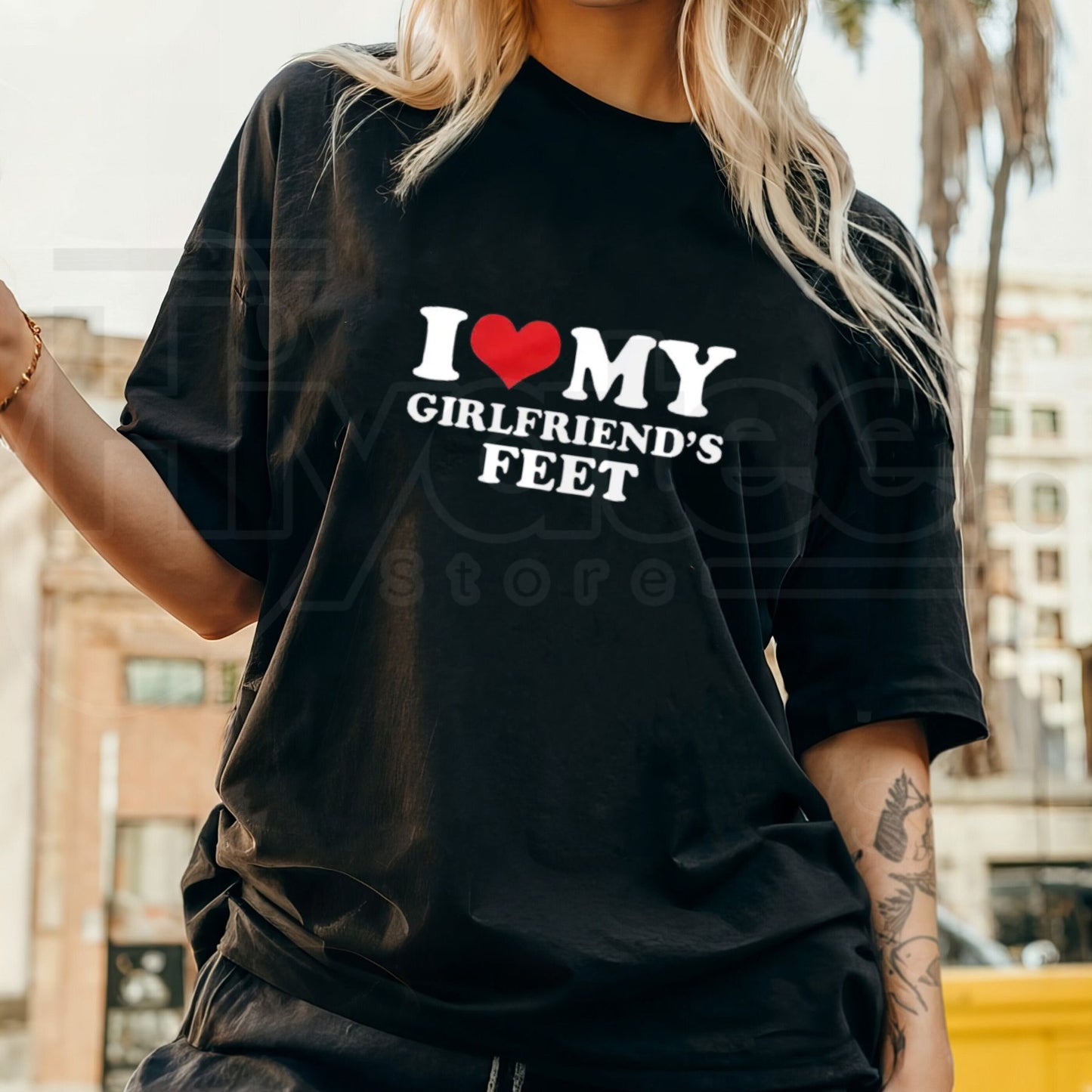I Love My Girlfriend's Feet T-Shirt – Funny Relatable Couple Graphic Tee
