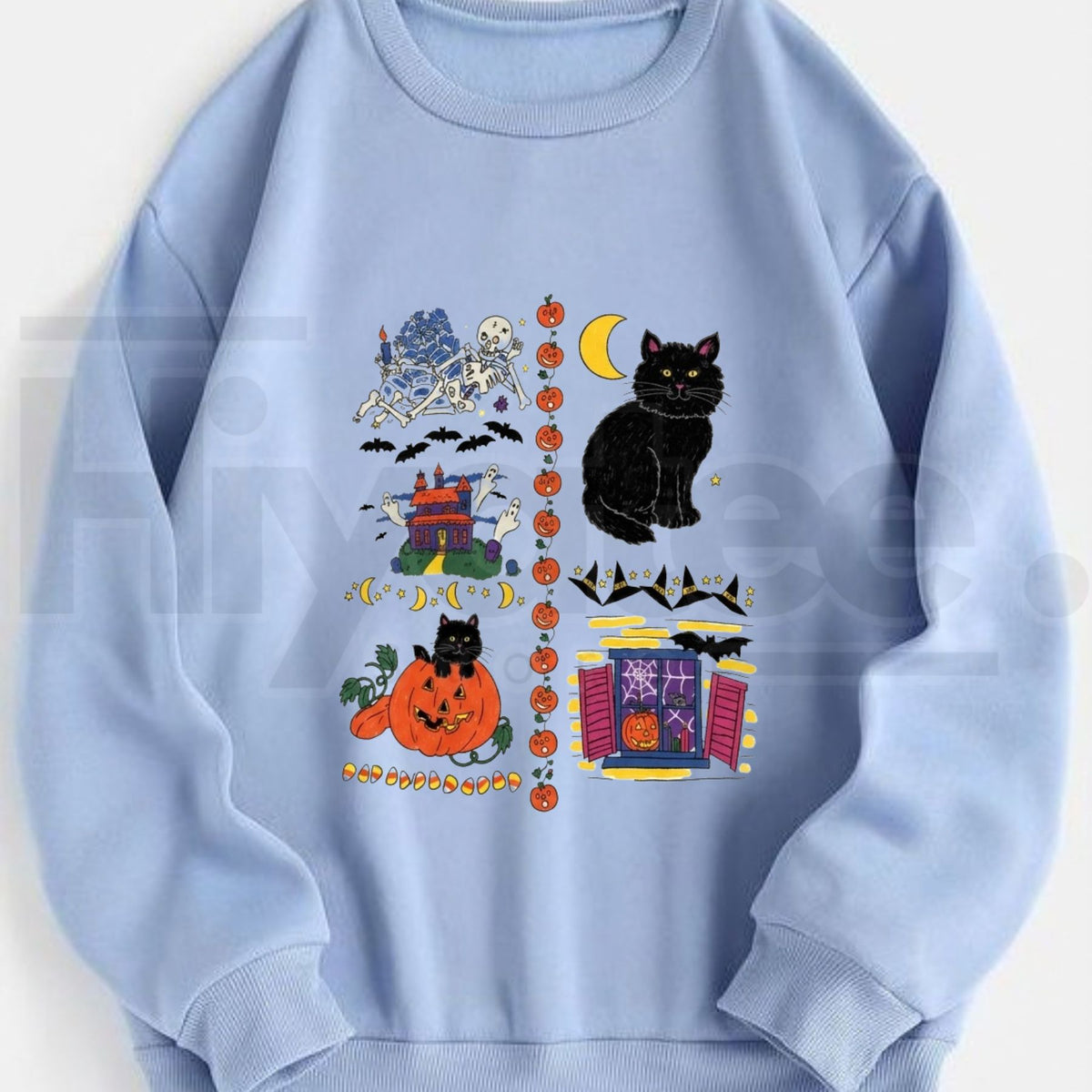 Women's Vintage Halloween Cotton Sweatshirt – Retro Spooky Haunted House Crewneck, 90s Aesthetic Fall Pullover