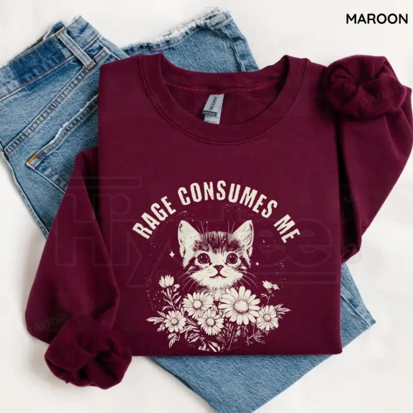 Rage Consumes Me Sweatshirt: Cute Cat Meme Crewneck - Trendy Funny Holiday Shirt