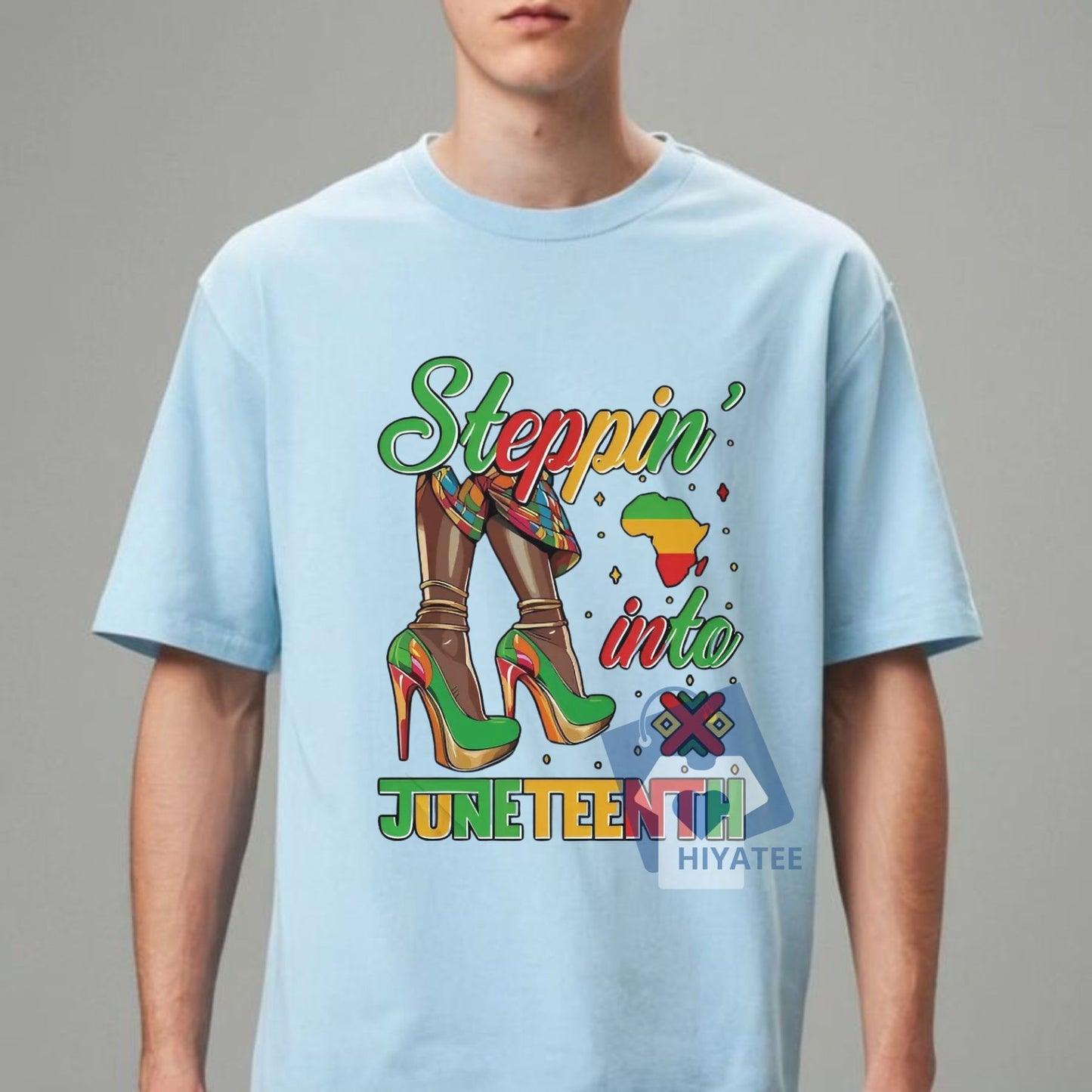 Women's Juneteenth T-Shirt – “Steppin’ Into Juneteenth” Graphic Tee with Africa Flag Colors