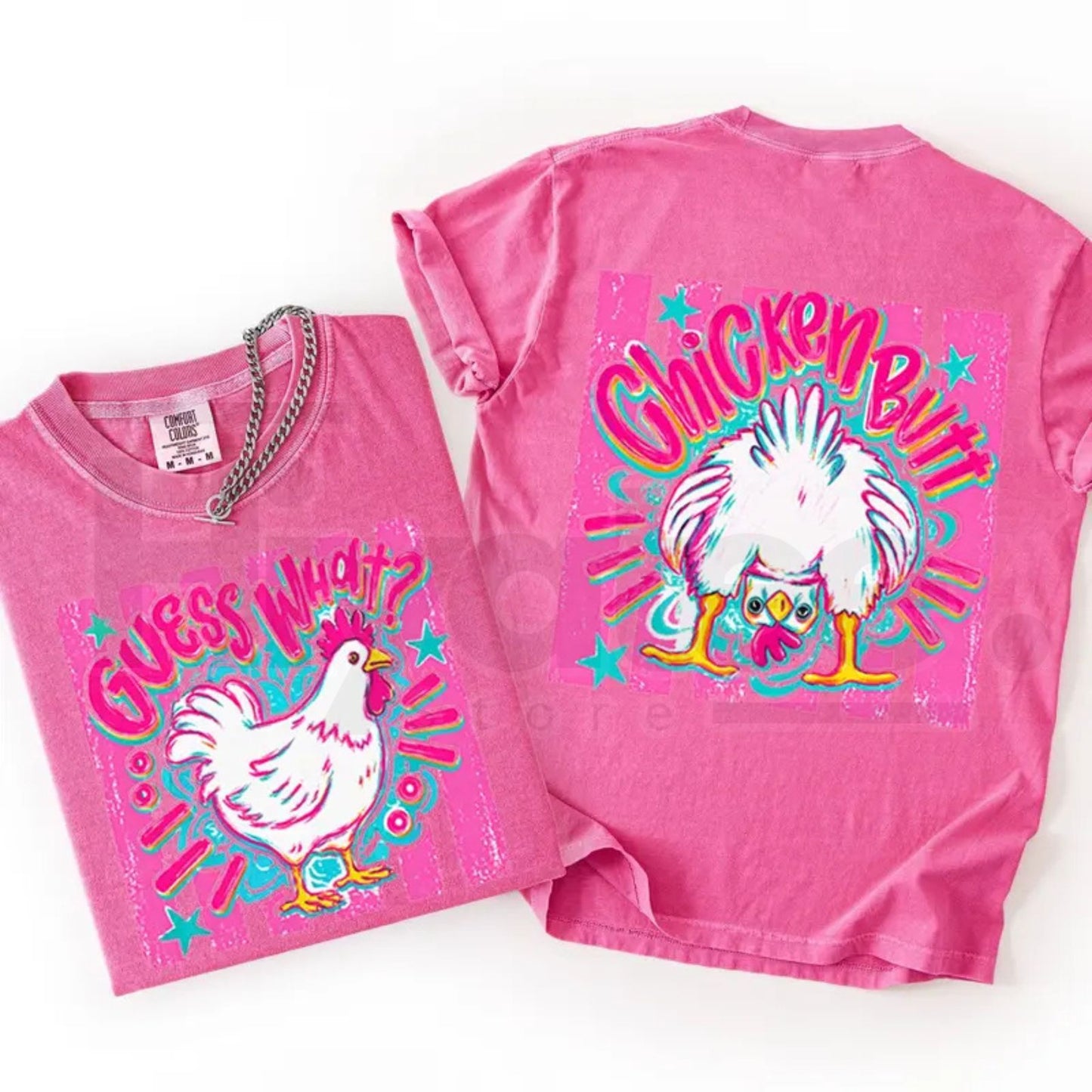 Guess What Chicken Butt Front & Back Shirt – Comfort Colors Trendy Women's T-Shirt, Cute Graphic Tee for Women
