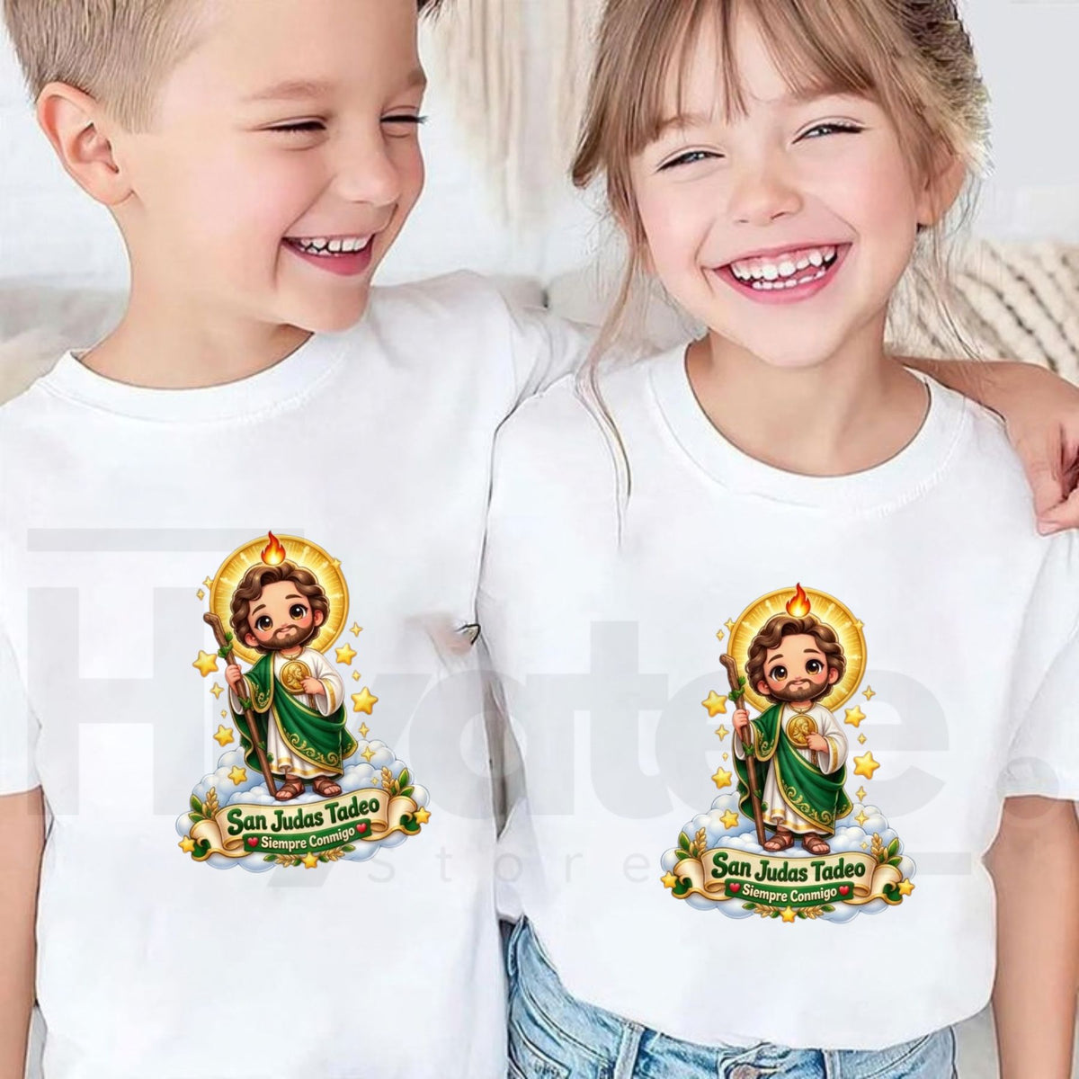 San Judas Tadeo Siempre Conmigo Kids T-Shirt – Cute Chibi Saint Jude Cloud Graphic Tee