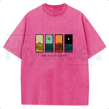 "One Day At A Time" Holafish – Oversize Acid Wash Vintage Graphic Top