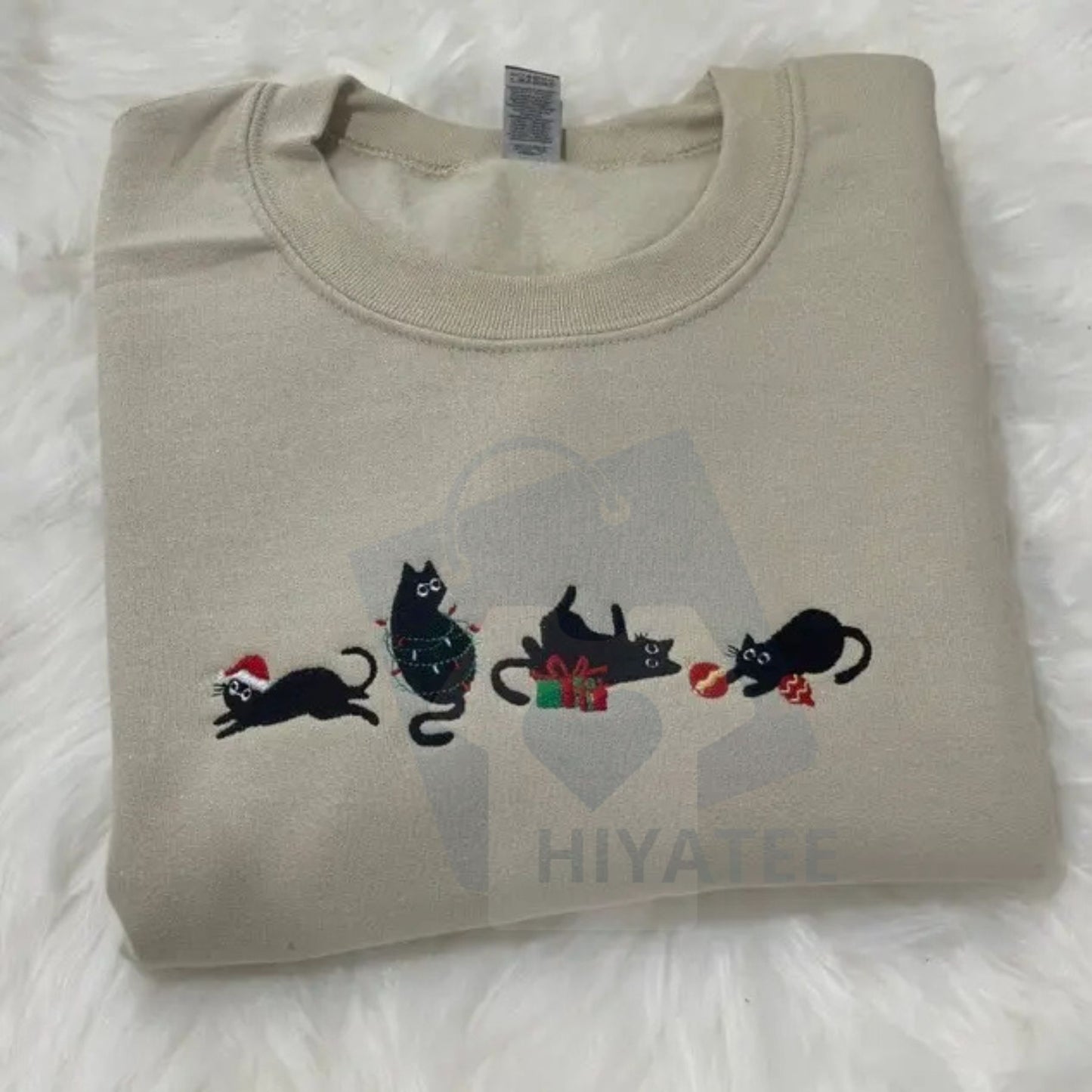 Meowy Christmas Black Cats Embroidered Sweatshirt – Unisex Holiday Cat Lover Crewneck