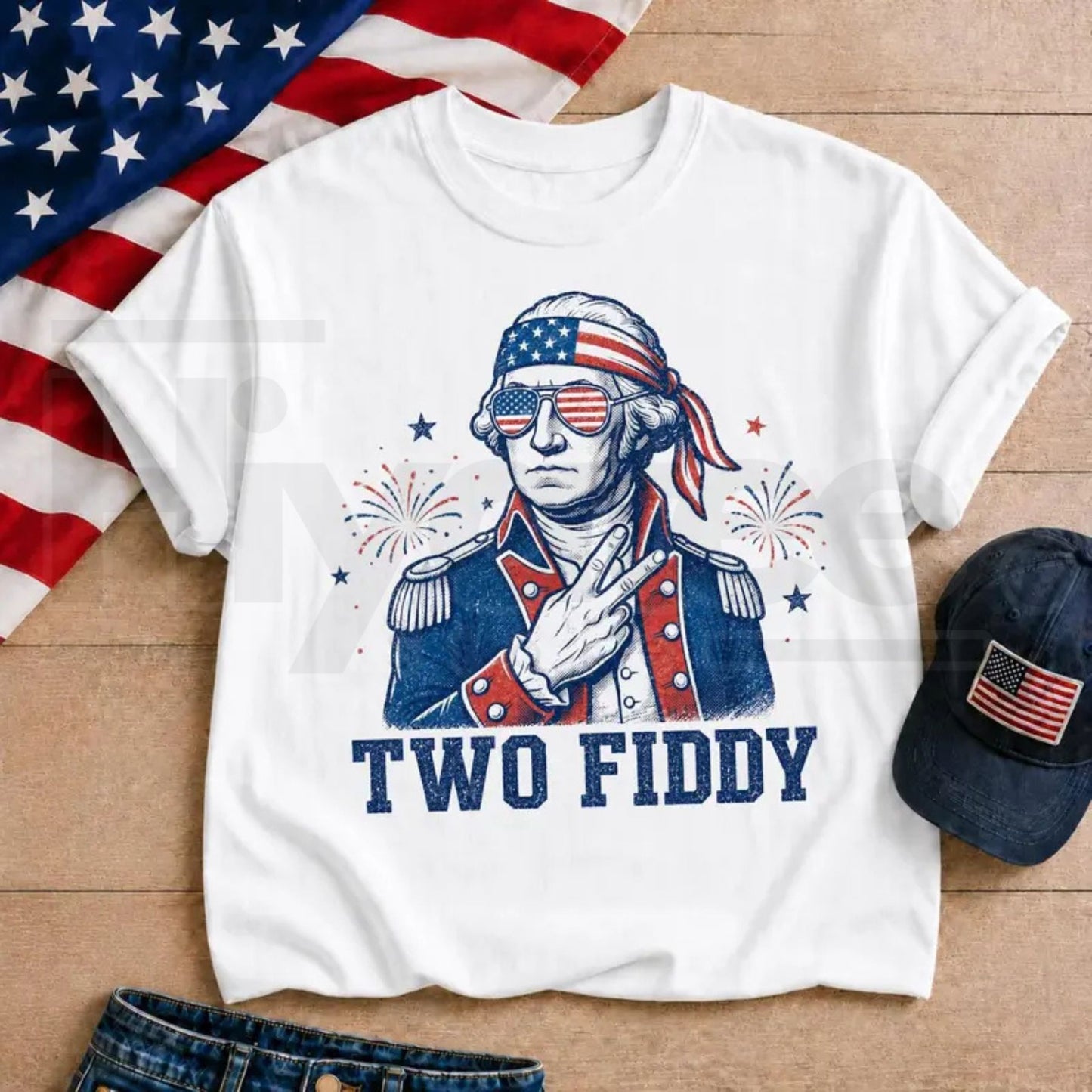 Two Fiddy George Washington T-Shirt – Funny 250th Anniversary Patriotic Meme Tee