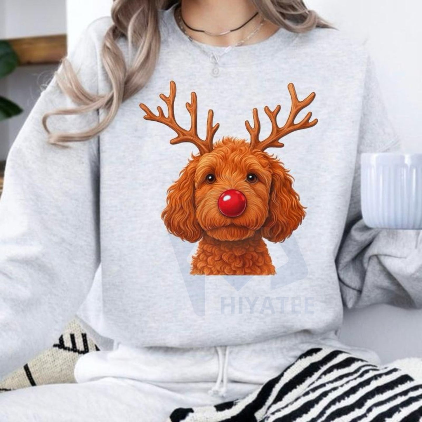 Christmas Reindeer Dog Sweatshirt: Cute Holiday Pet Graphic Pullover, Festive Dog Lover Crewneck, Unisex Gift