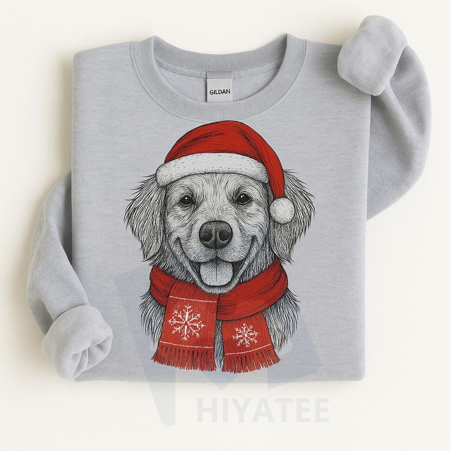 Santa Paws Christmas Hat Dog Sweatshirt: 50 Dog Breeds in Festive Santa Hats, Gildan Unisex Holiday Pullove