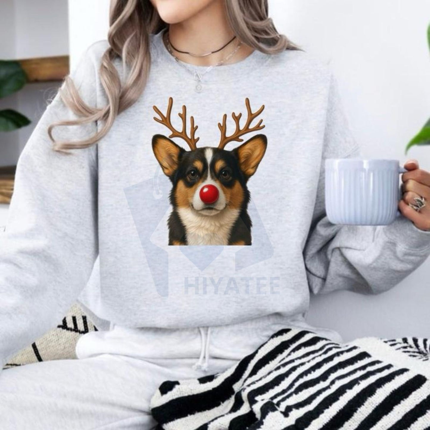 Christmas Reindeer Dog Sweatshirt: Cute Holiday Pet Graphic Pullover, Festive Dog Lover Crewneck, Unisex Gift