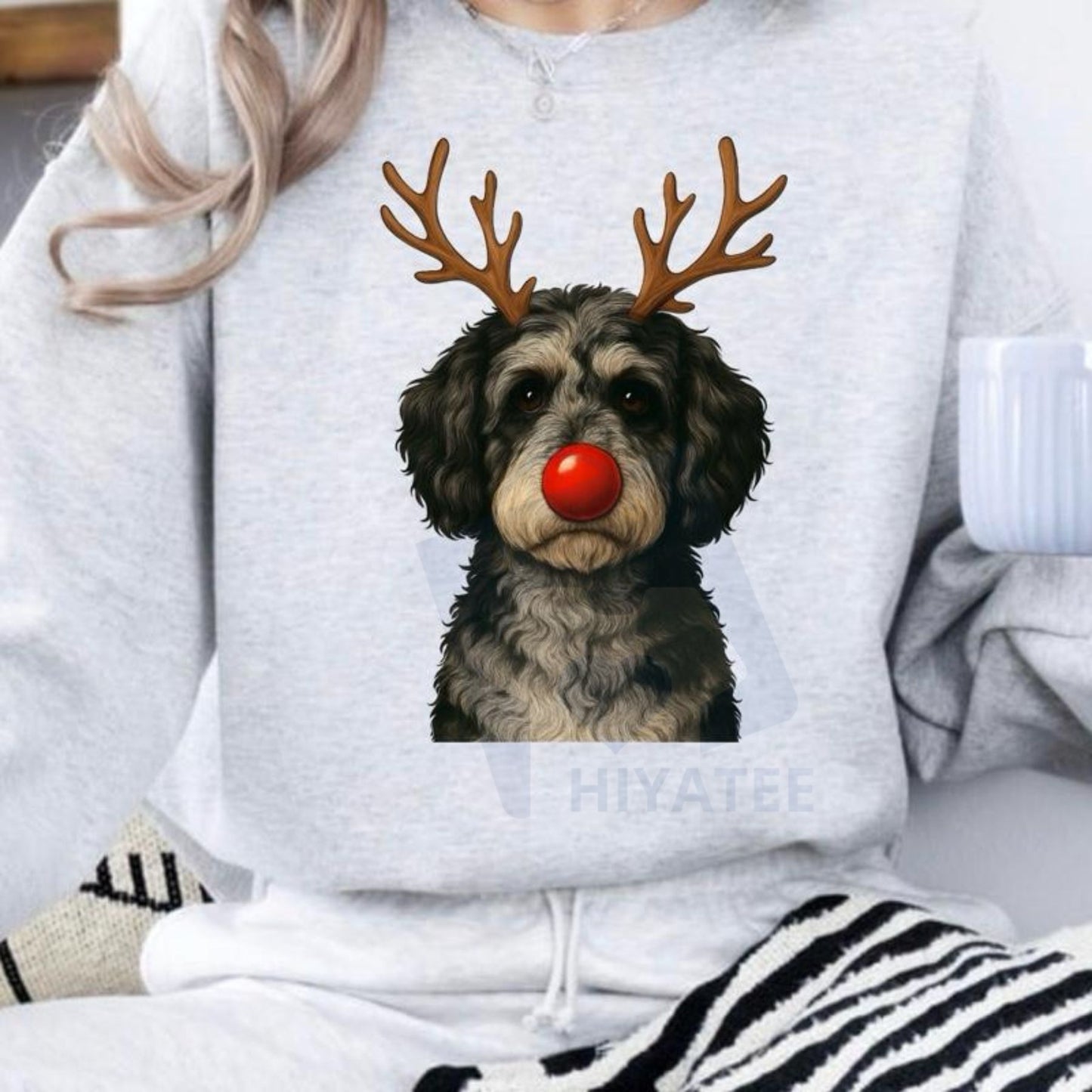 Christmas Reindeer Dog Sweatshirt: Cute Holiday Pet Graphic Pullover, Festive Dog Lover Crewneck, Unisex Gift