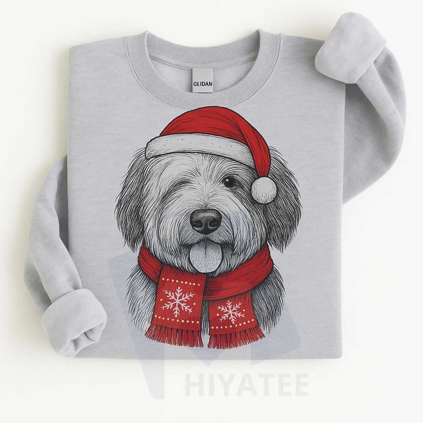 Santa Paws Christmas Hat Dog Sweatshirt: 50 Dog Breeds in Festive Santa Hats, Gildan Unisex Holiday Pullove
