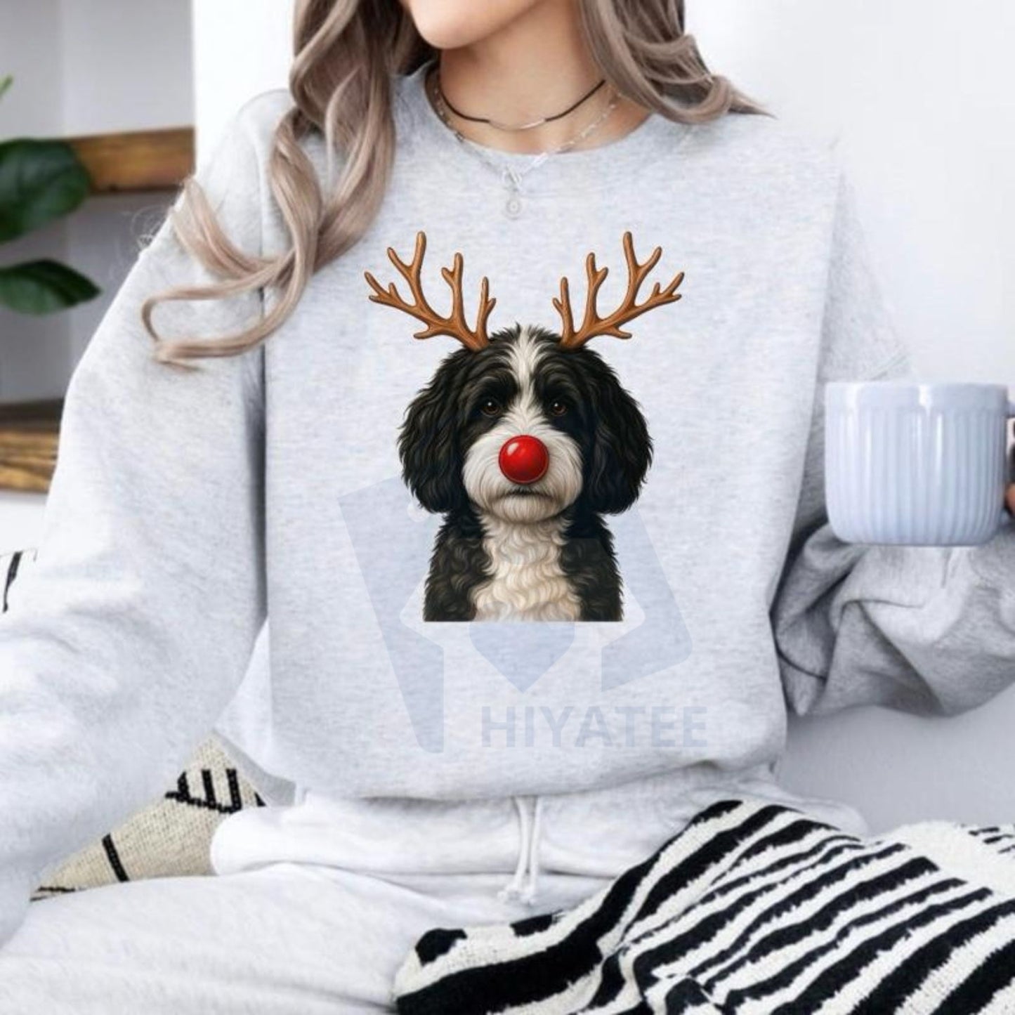 Christmas Reindeer Dog Sweatshirt: Cute Holiday Pet Graphic Pullover, Festive Dog Lover Crewneck, Unisex Gift
