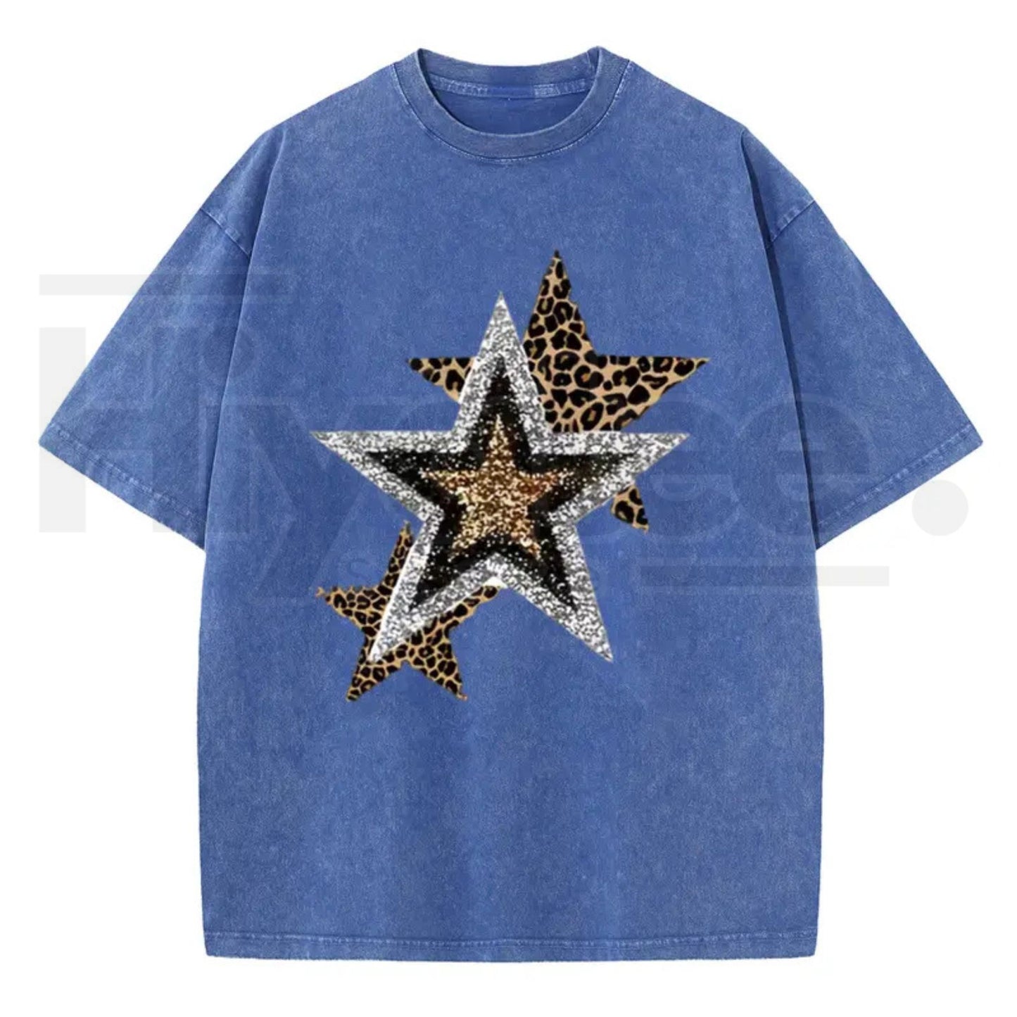 Holafish Outing Street Tee – Acid Wash Leopard Star Graphic Unisex T-Shirt