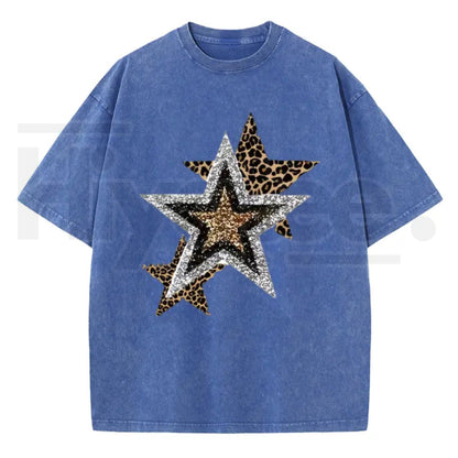 Holafish Outing Street Tee – Acid Wash Leopard Star Graphic Unisex T-Shirt