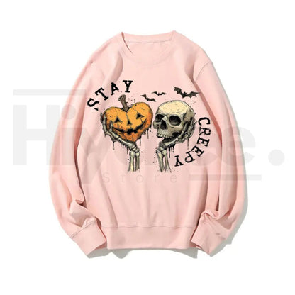 Women’s Halloween Sweatshirt – Retro Dripping Heart & Skeleton Hand Graphic, Grunge Skullfall Crewneck, Spooky Casual Pullover