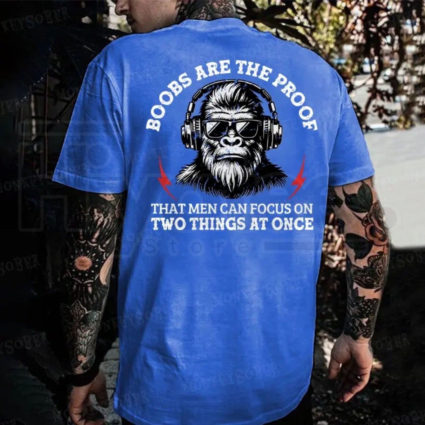 "Men Can Focus On Two Things" – Funny Sarcastic Monkey Graphic Top