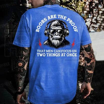 "Men Can Focus On Two Things" – Funny Sarcastic Monkey Graphic Top