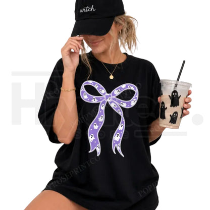 Purple Ghost Bow Comfort Colors Shirt Trendy Halloween Tee