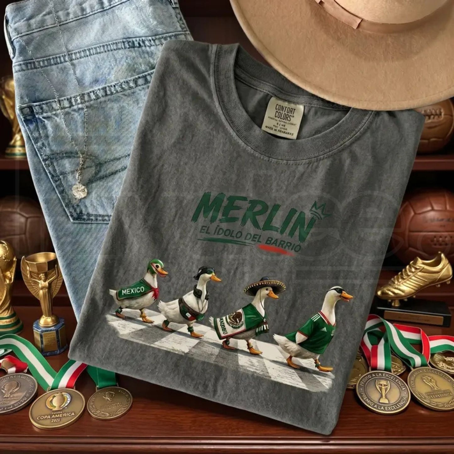 Comfort Colors Merlin Mexico Duck Shirt – Funny Mexico Goose Tee, Retro Flag Brush Stroke Viral Meme Tank Top