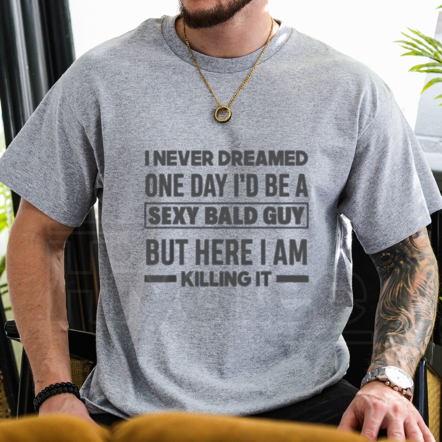 "Sexy Bald Guy" – Amusing Bald Joke Black Graphic Top