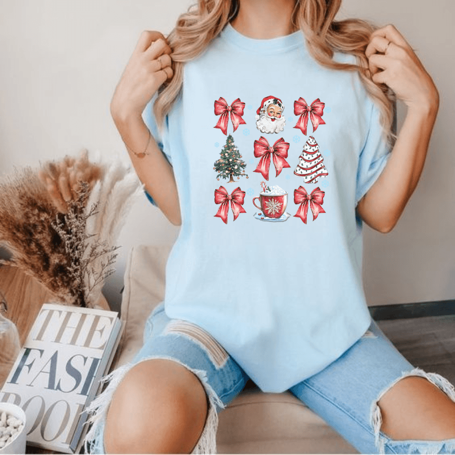 Women's Christmas Themed Print Round Neck Tee, Casual Short Sleeve Crew Neck T-shirt for Summer, Fashion Women's Top for Daily Wear - Hiyatee