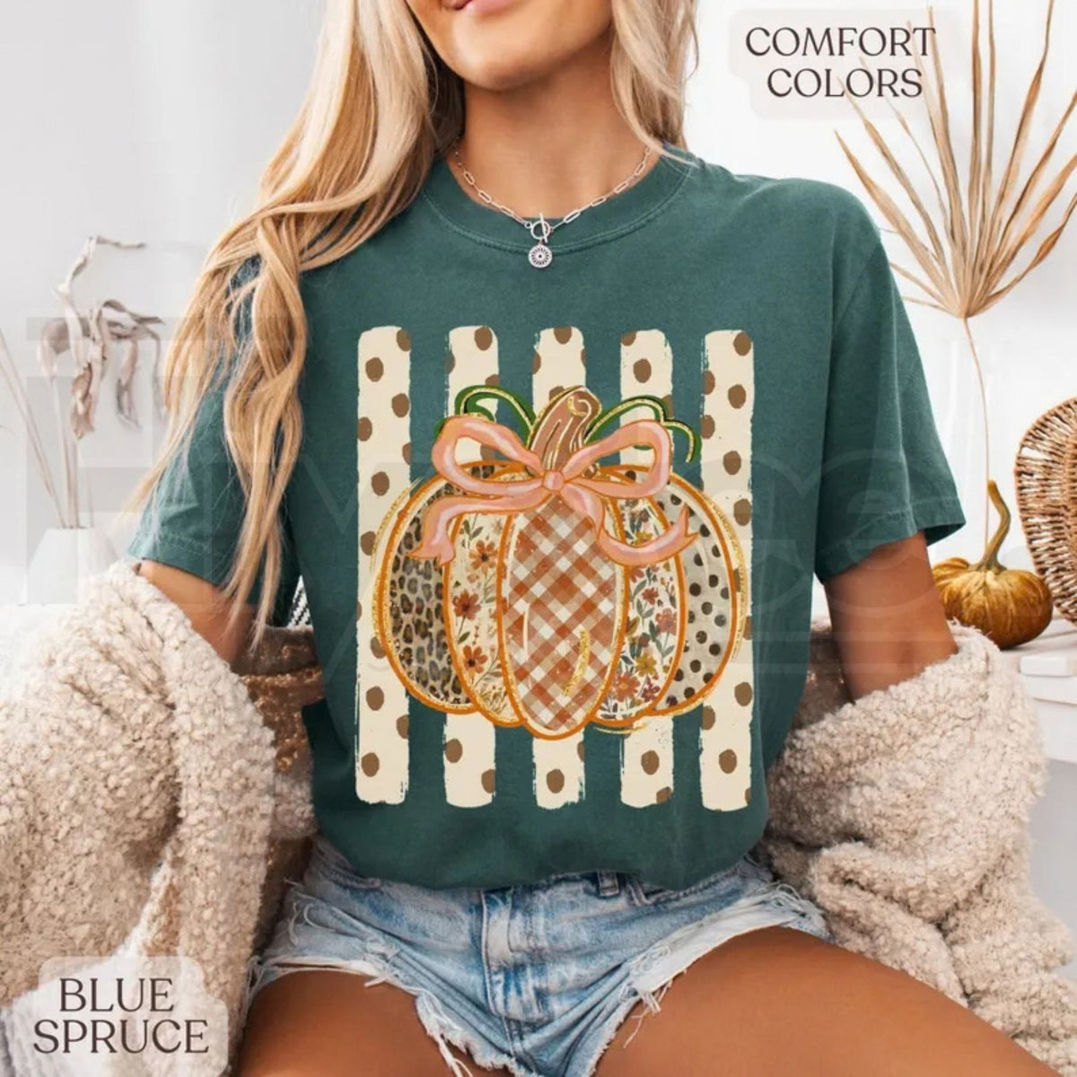 Comfort Colors Patchwork Pumpkin Preppy Fall Tee