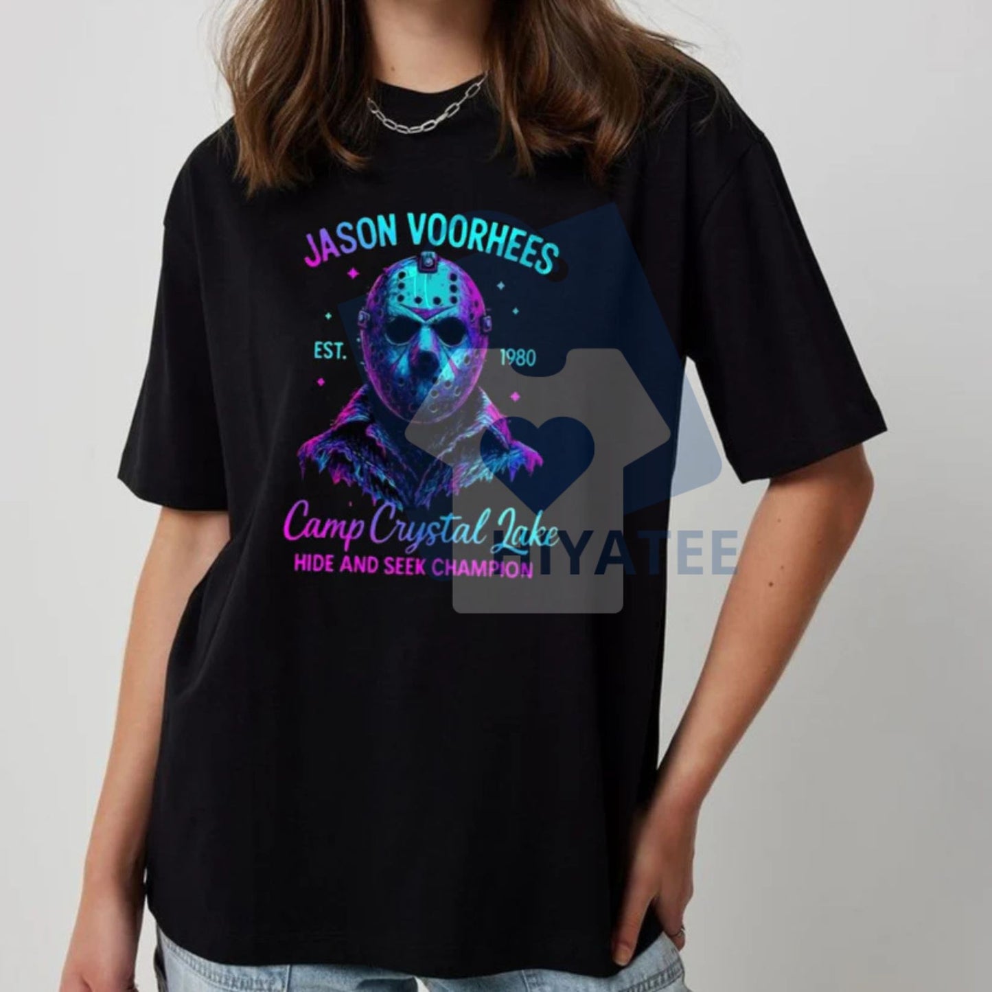 Halloween Neon Horror Characters T-Shirt – Retro Glowing Graphic Tee