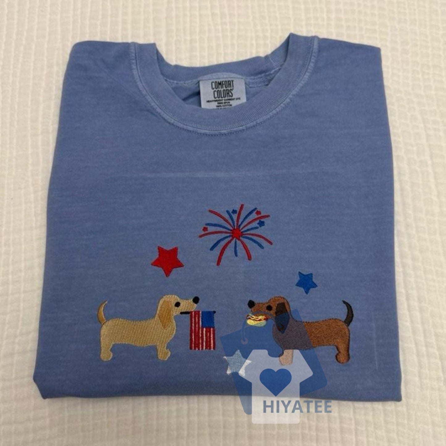 USA Dachshunds Embroidered Tee – Fourth of July Comfort Colors Shirt