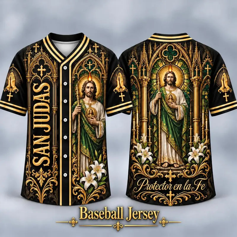 Men's San Judas Tadeo Graphic V-Neck Shirt & Baseball Jersey Style Top
