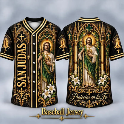Men's San Judas Tadeo Graphic V-Neck Shirt & Baseball Jersey Style Top