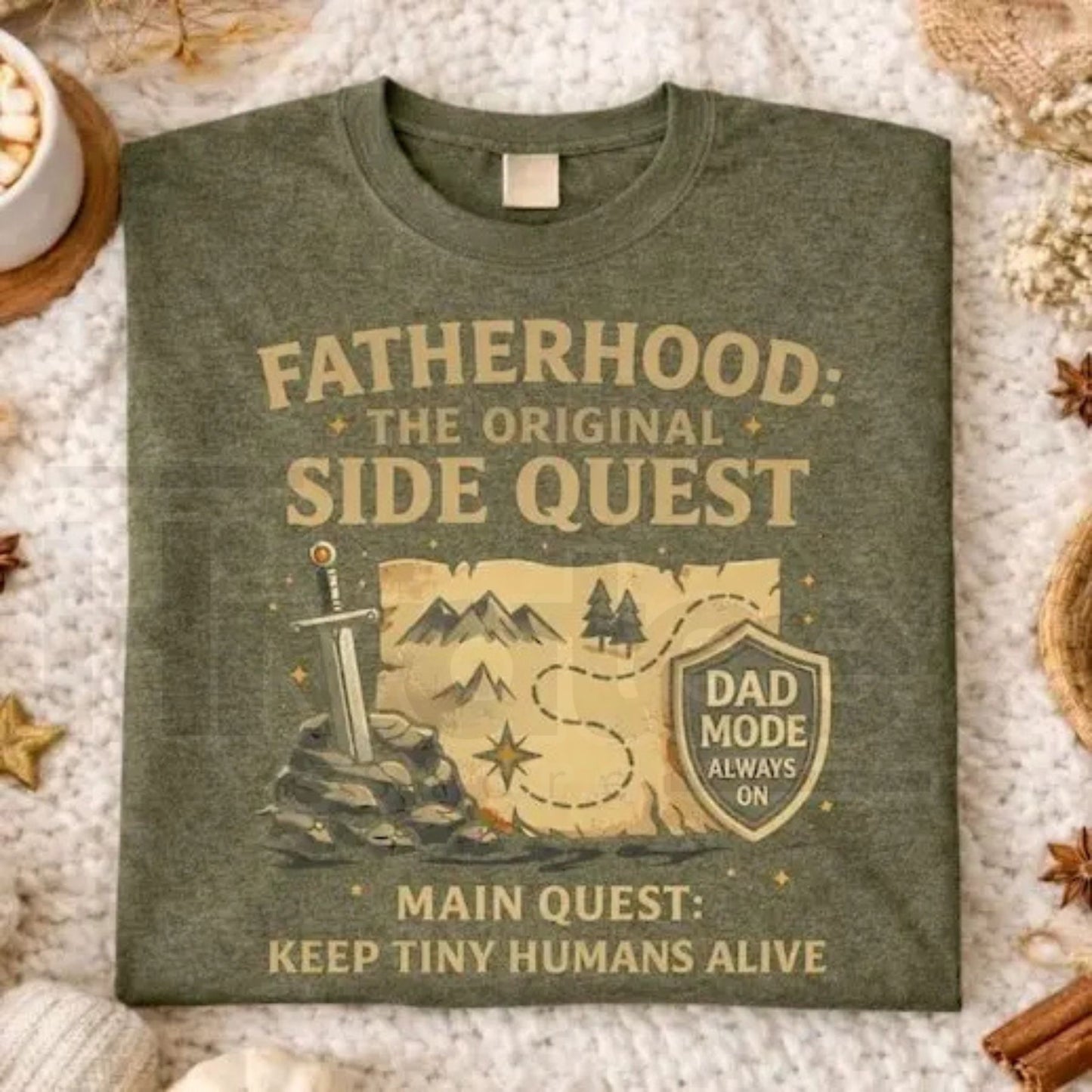 Fatherhood The Original Side Quest T-Shirt – Funny Gamer Dad DnD Tee, Sarcastic Dad Mode Gaming Father’s Day Gift