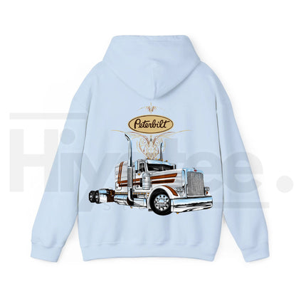 Classic Peterbilt Truck Graphic Hoodie – Vintage Semi-Truck Pullover, Heavy-Duty Apparel for Trucking Enthusiasts