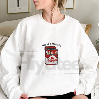Red Soda Cigarette Pack Embroidered Sweatshirt – Funny "Fridge Cigs" Parody Crewneck