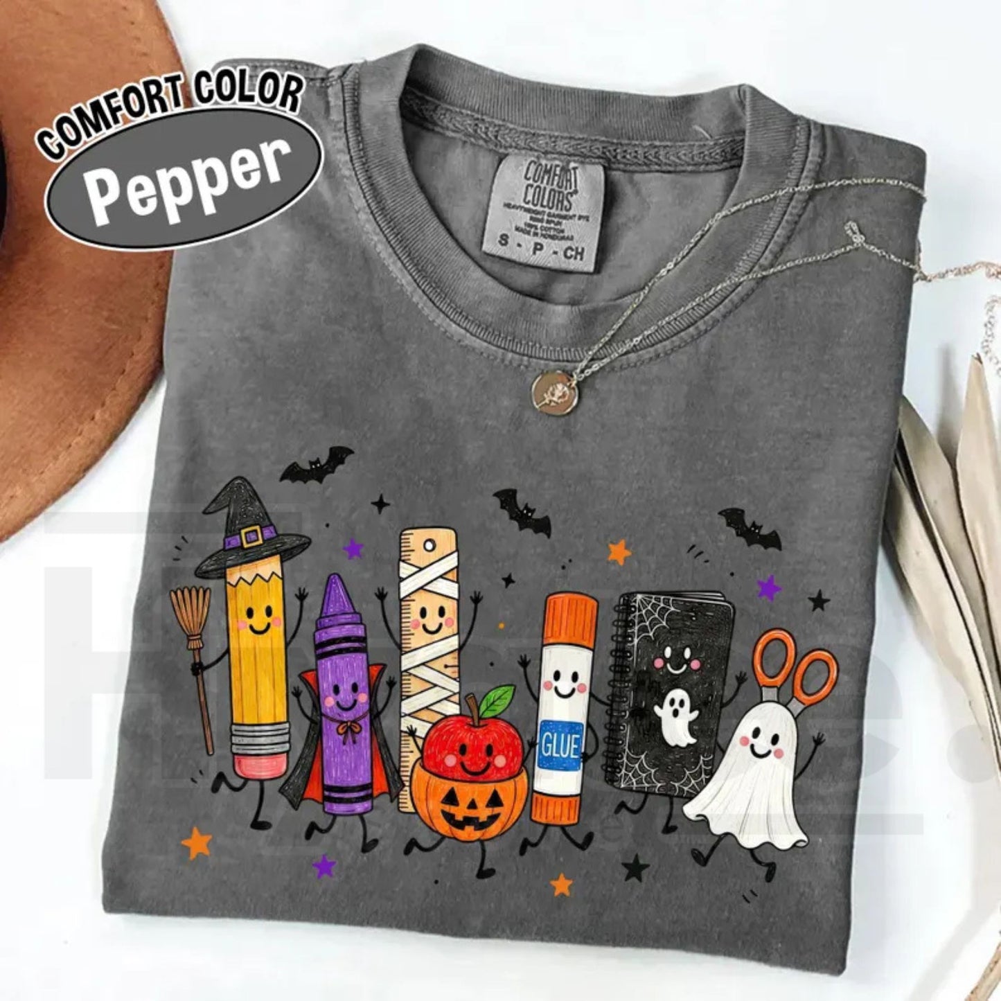 Comfort Colors Halloween Teacher Shirt Spooky School Supplies Ghost Classroom Tee