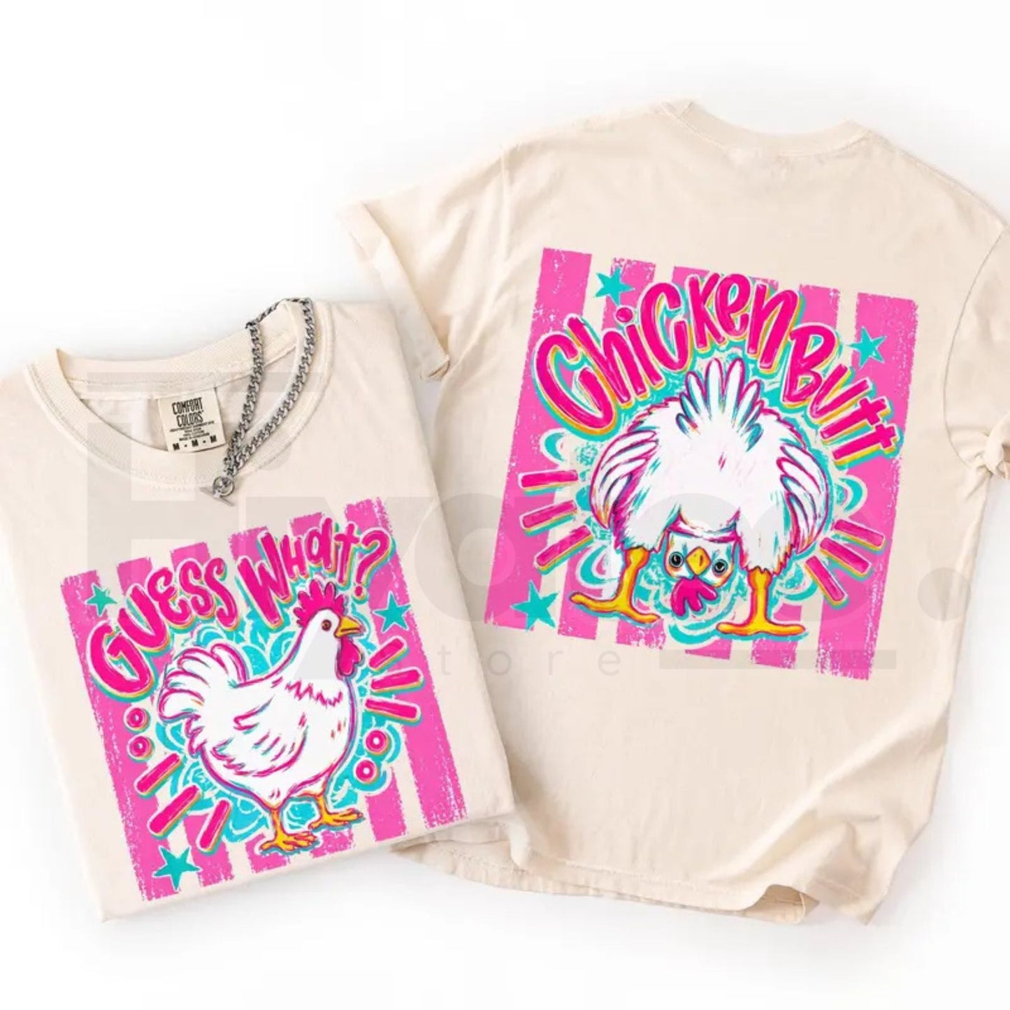 Guess What Chicken Butt Front & Back Shirt – Comfort Colors Trendy Women's T-Shirt, Cute Graphic Tee for Women