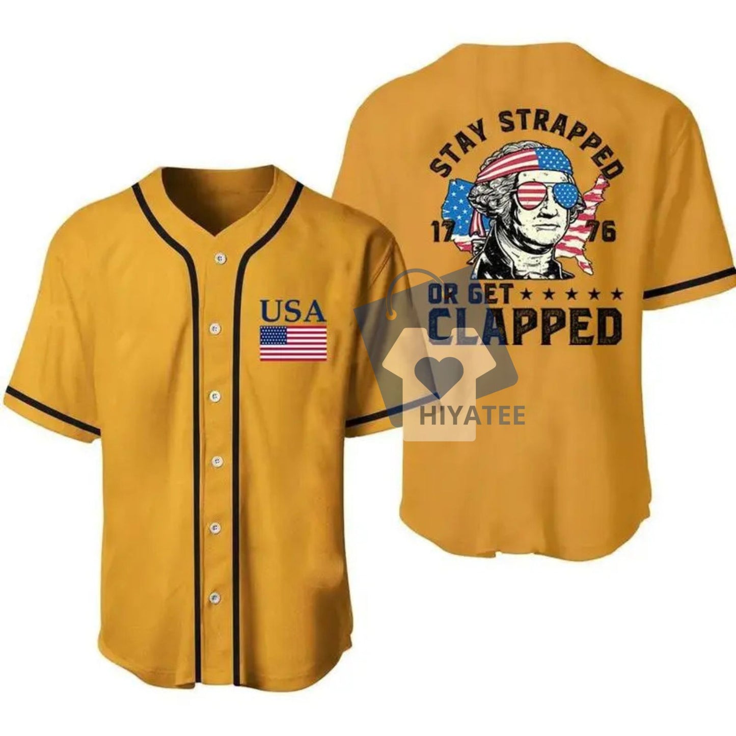 4th of July Coor Beer Baseball Jersey – Stay Strapped or Get Clapped 1776 George Washington Shirt, Vintage USA Flag Party Outfit