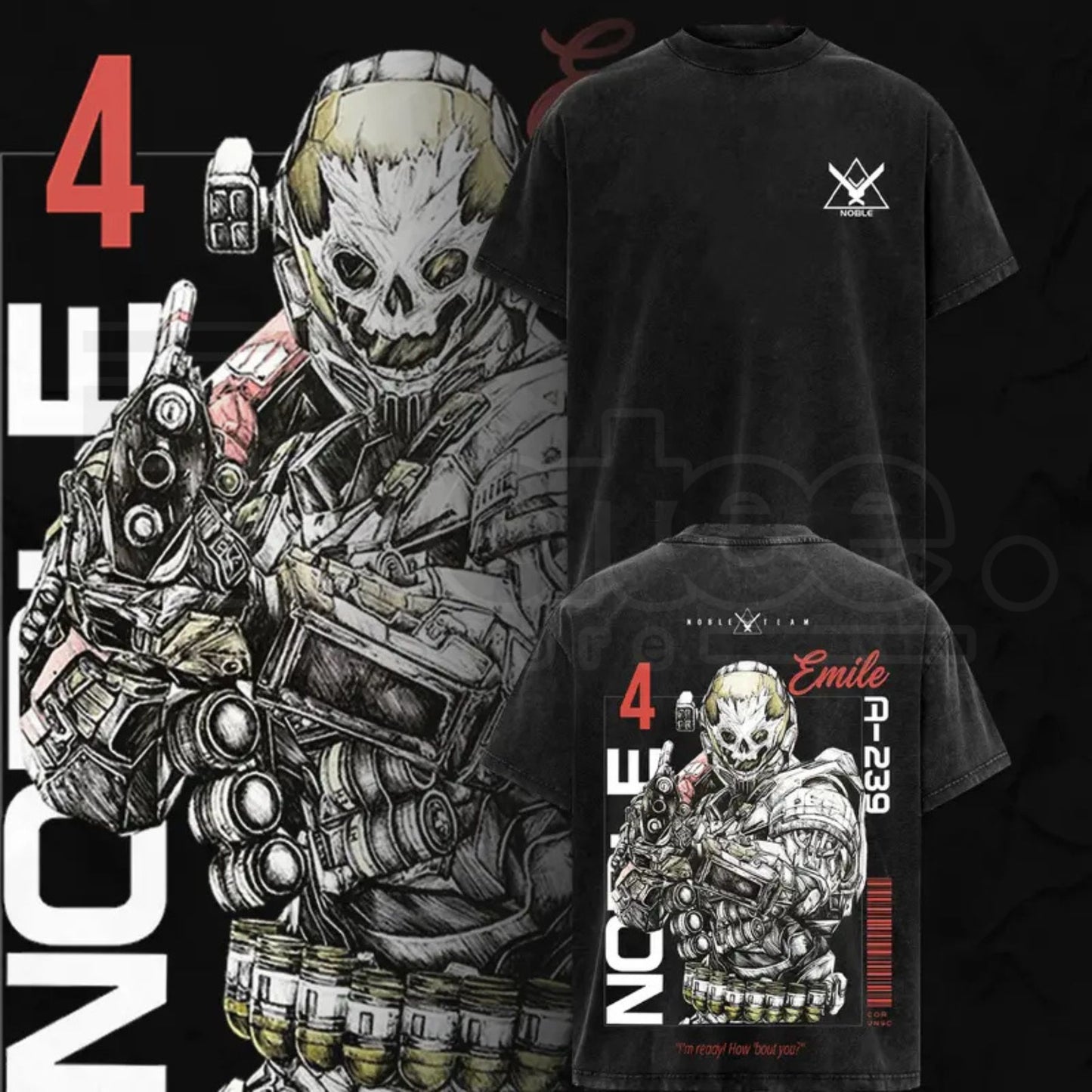 Noble Team V3 Halo Reach Double Printed Acid Washed Tee – Vintage Gaming Graphic T-Shirt