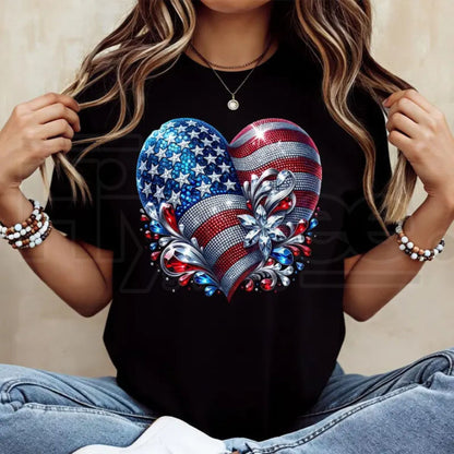 "American Flag Heart" – Made In USA Patriotic Summer Cotton Top