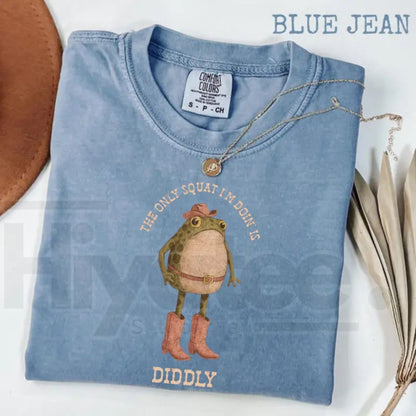 Comfort Colors® The Only Squat I'm Doin' Is Diddly Shirt – Funny Cowboy Frog Western Tee, Sarcastic Lazy Gym Shirt