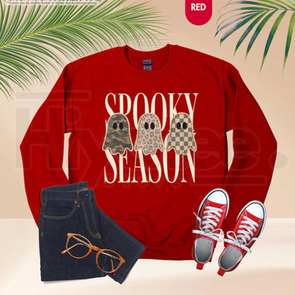 Spooky Season Sweatshirt – Leopard Ghost, Camo Ghost, Checkered Ghost Crewneck, Halloween Fall Gift