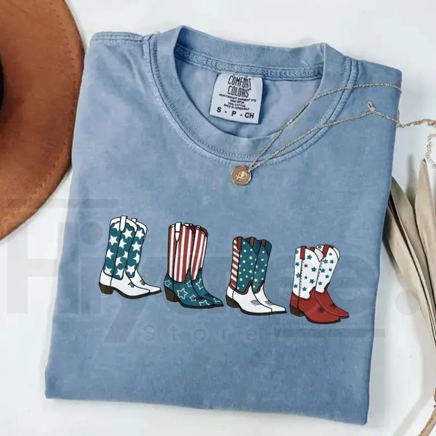 Comfort Colors® Patriotic Cowboy Boots Shirt – Fourth of July Western Graphic Tee