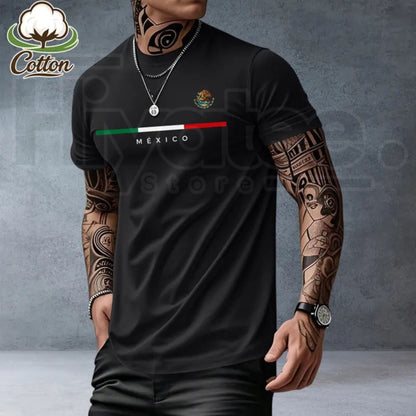 Men's Heavyweight Loose-Fit Mexican Heritage T-Shirt – Summer Casual Streetwear Tee
