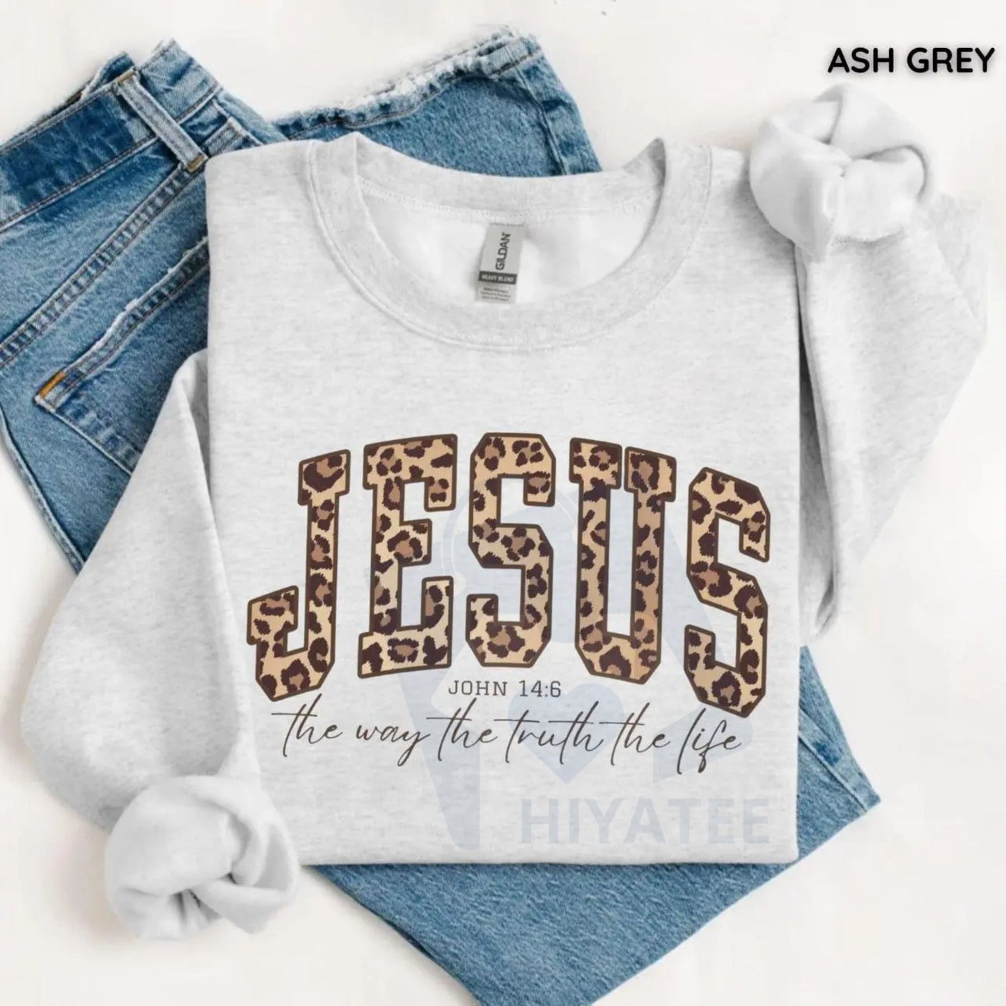 Christian Jesus Leopard Sweatshirt: Cheetah Print Faith Crewneck, Bible Verse Shirt, Trendy Religious Apparel Gift for Women