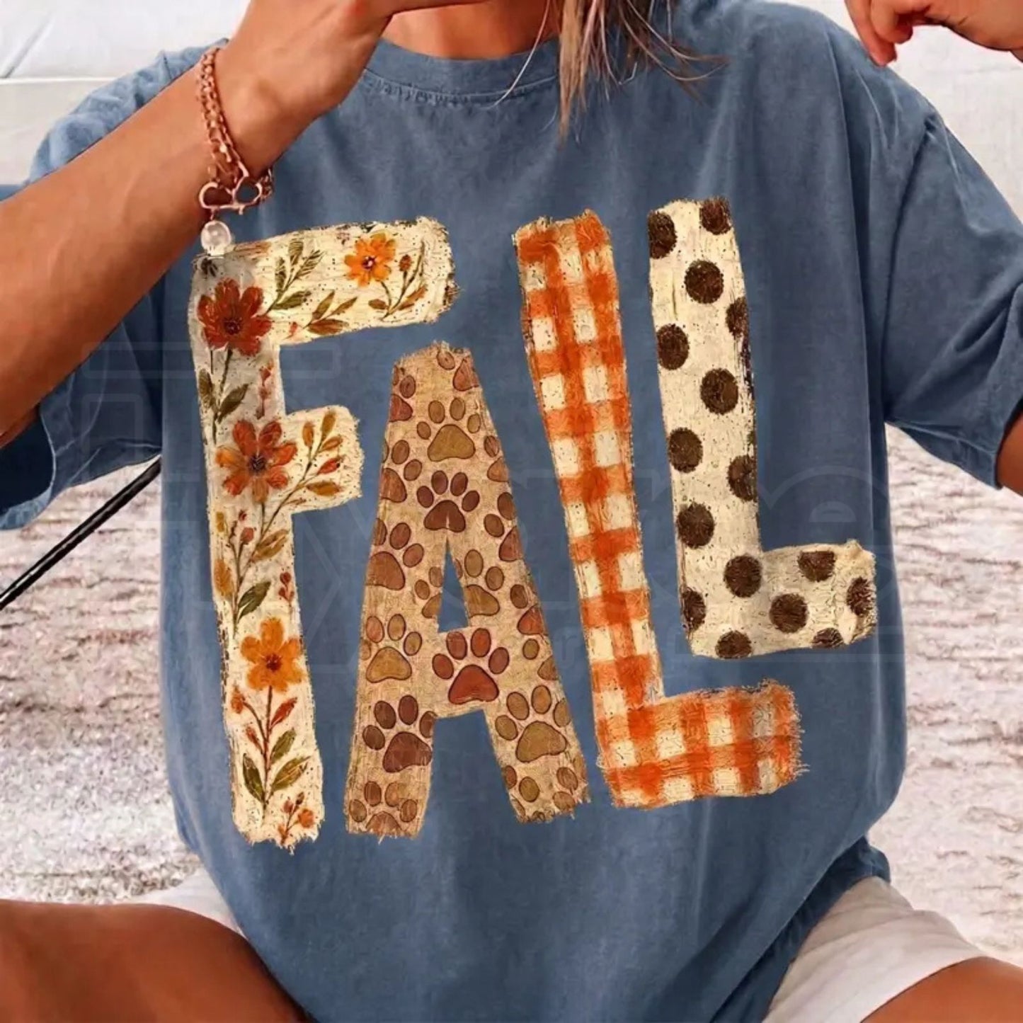 Fall Patchwork Comfort Colors Cute Autumn Floral Paw Print Shirt